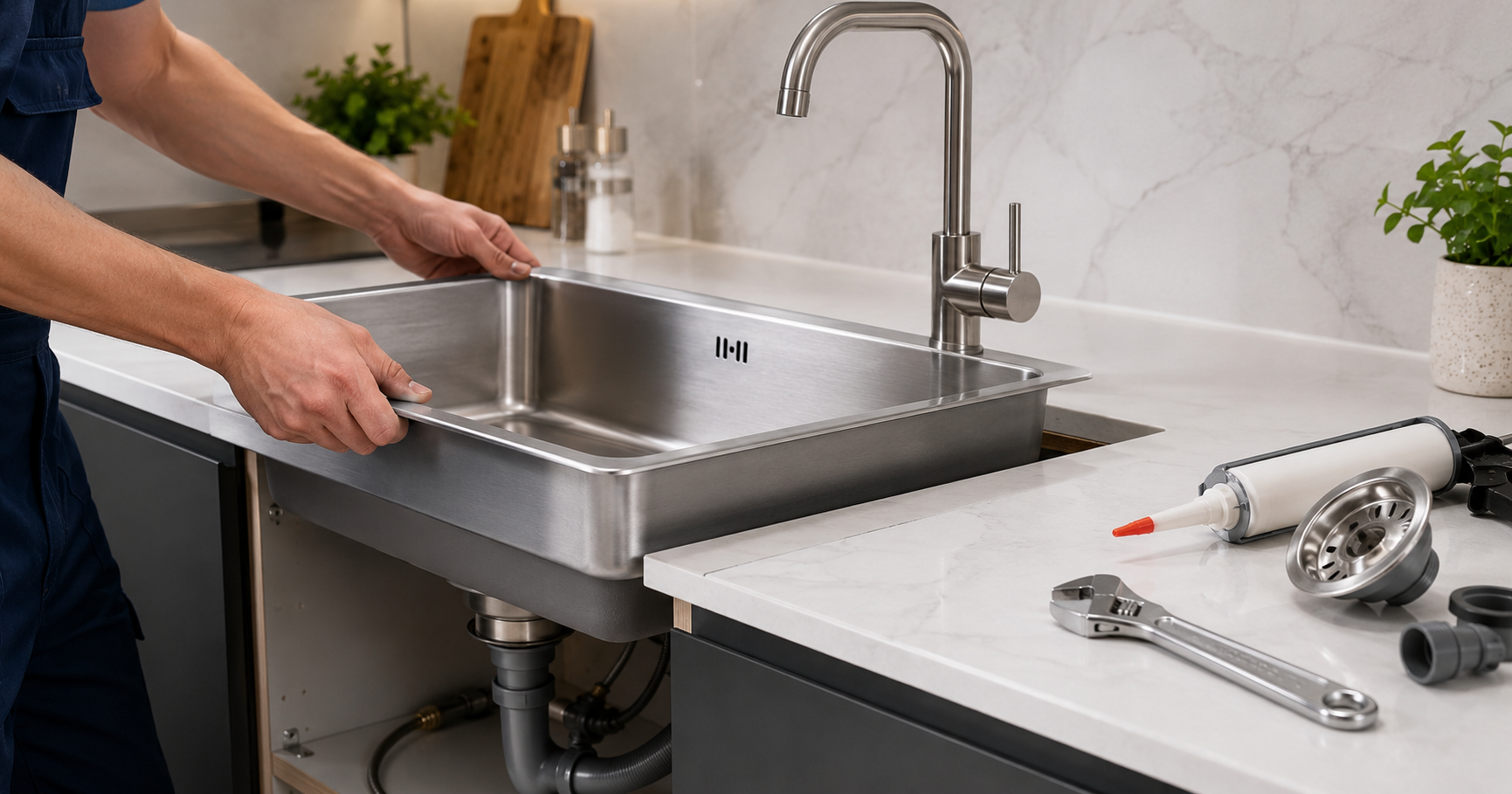 Lắp đặt chậu rửa bát inox và vòi bếp đúng kỹ thuật trong căn bếp hiện đại