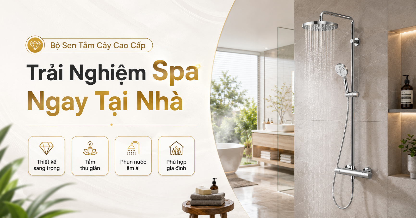 Bộ sen tắm cây cao cấp trong phòng tắm hiện đại mang lại trải nghiệm spa tại nhà