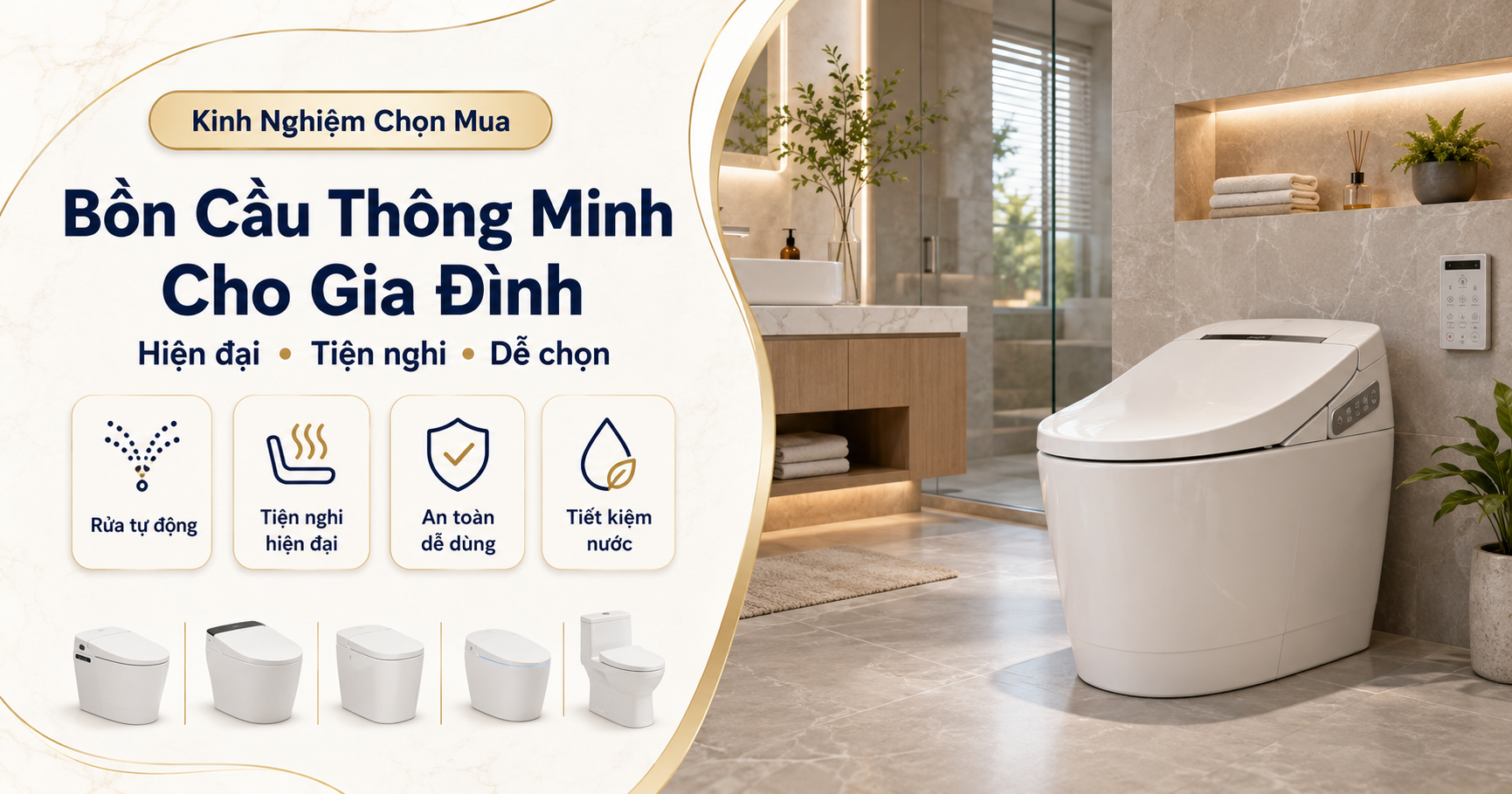 Bồn cầu thông minh hiện đại trong phòng tắm gia đình với thiết kế sang trọng