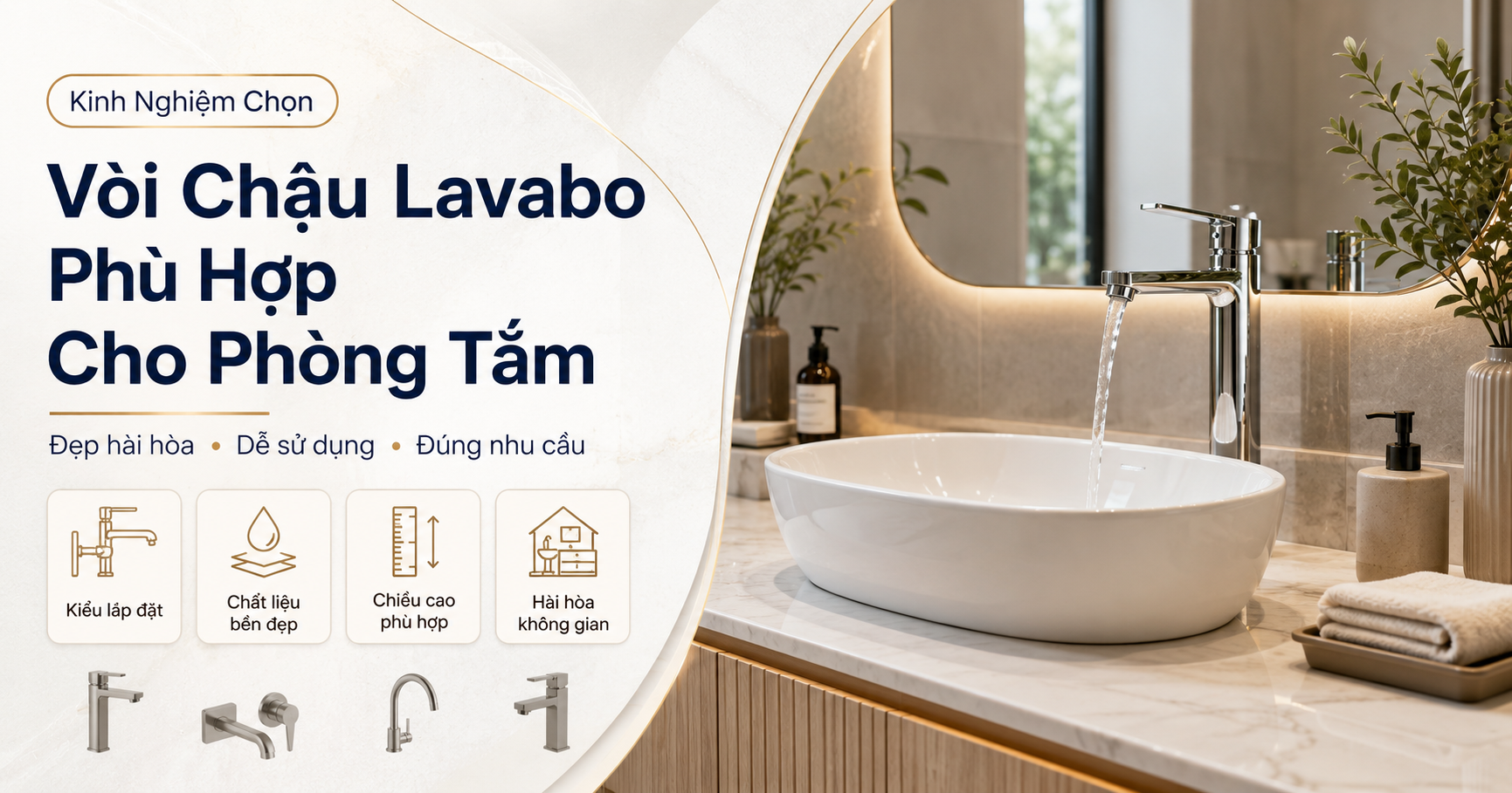 Vòi chậu lavabo cao cấp trong phòng tắm hiện đại, sang trọng