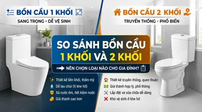 So sánh chi tiết ưu nhược điểm bồn cầu 1 khối và bồn cầu 2 khối giúp gia chủ dễ dàng lựa chọn thiết bị vệ sinh phòng tắm