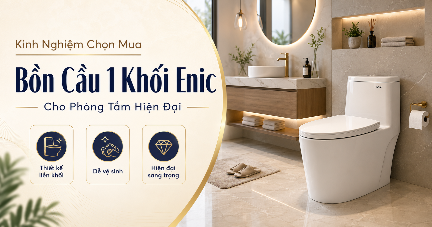 Bồn cầu 1 khối Enic trong phòng tắm hiện đại với thiết kế liền khối sang trọng