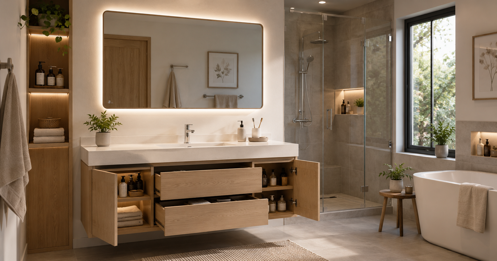 Tủ chậu lavabo hiện đại treo tường giúp phòng tắm gọn gàng và tiết kiệm không gian