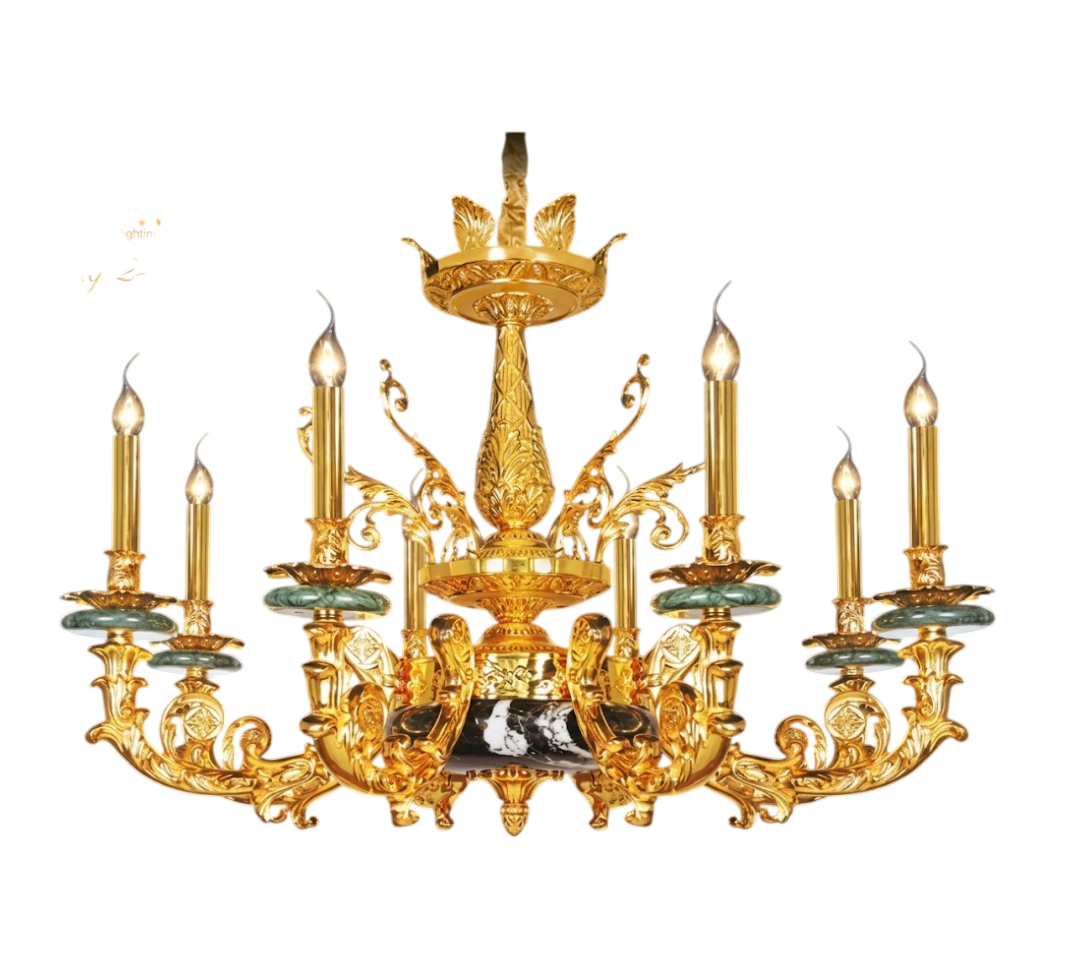 Đèn Chùm Đồng Mạ Vàng 24K & Đá Tự Nhiên NC 8886/8 - Ngọc Thúy Home