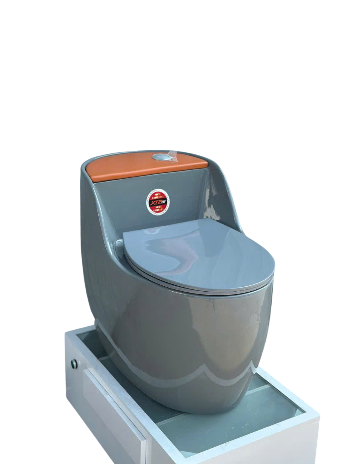 Bồn cầu một khối hình trứng - Xám phối Cam