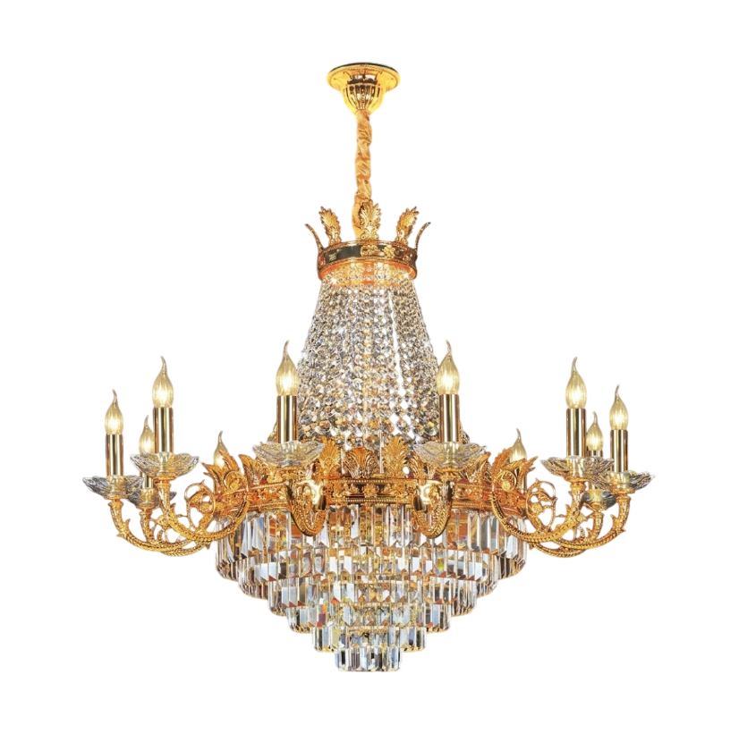 Đèn Chùm Đồng Mạ Vàng 24K & Pha Lê K9 NC 0261/12 – Tuyệt Tác Vương Giả - Ngọc Thúy Home