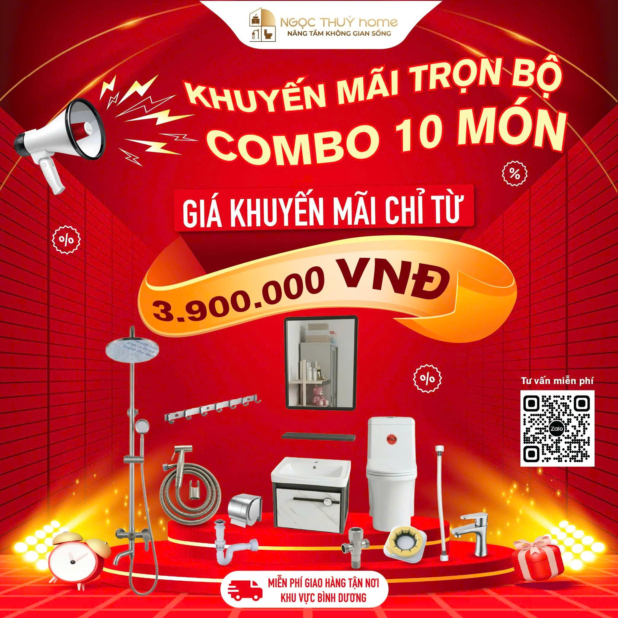 Combo Thiết Bị Vệ Sinh Phòng Tắm 10 Món Cao Cấp Giá Tốt Bình Dương - Ngọc Thúy Home