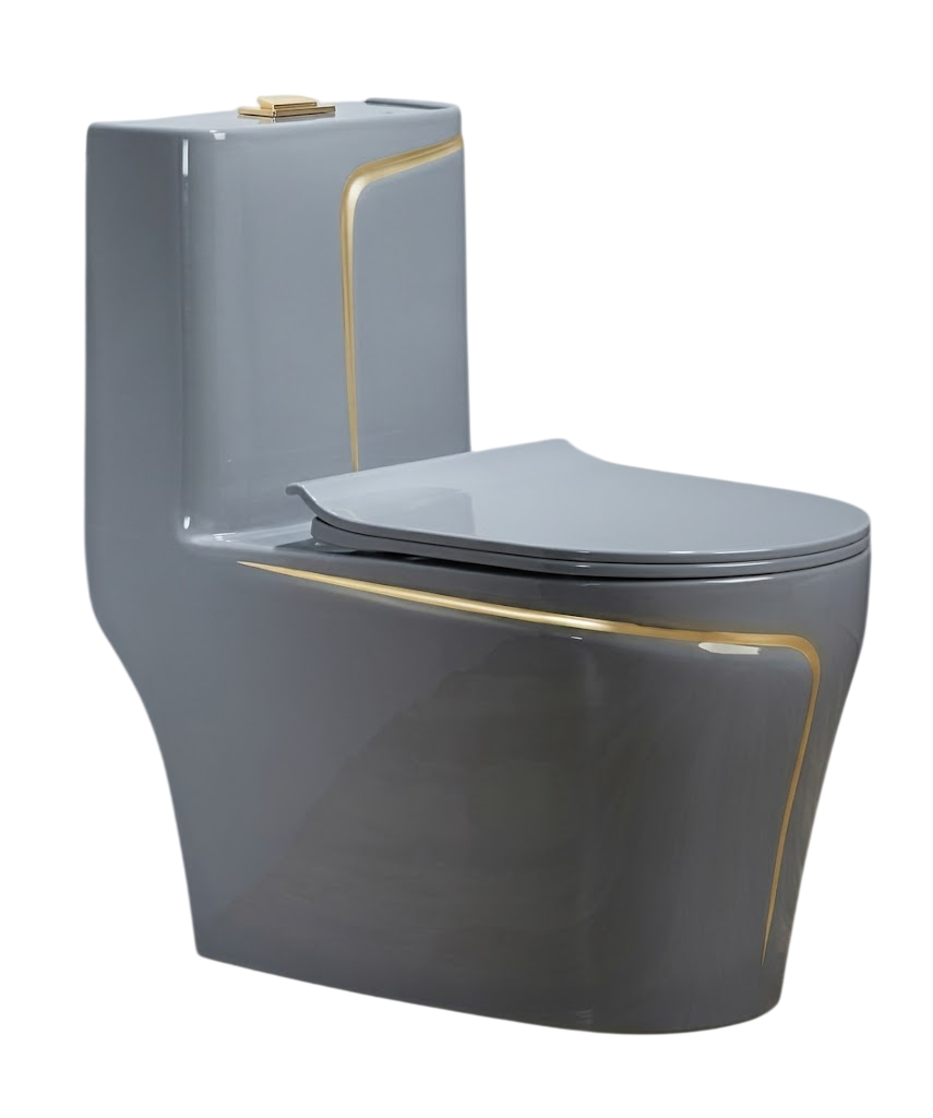 Bồn cầu một khối cao cấp - Phiên bản Xám viền Vàng