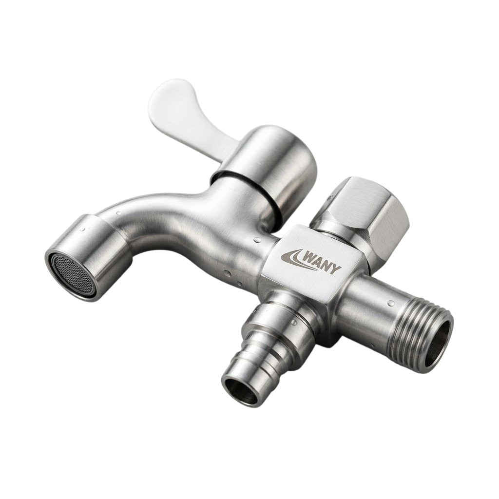 Vòi hồ 2 đầu Inox 304 cao cấp (Vòi máy giặt đa năng) - Thương hiệu WANY - Ngọc Thúy Home