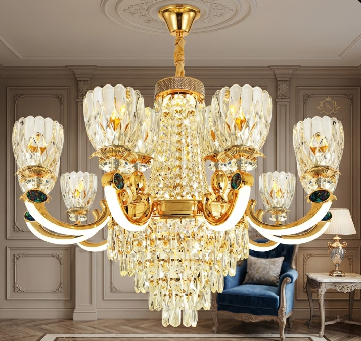 Đèn Chùm Pha Lê NC 2360/10+5 LED | Đèn Trang Trí Thủ Dầu Một Bình Dương