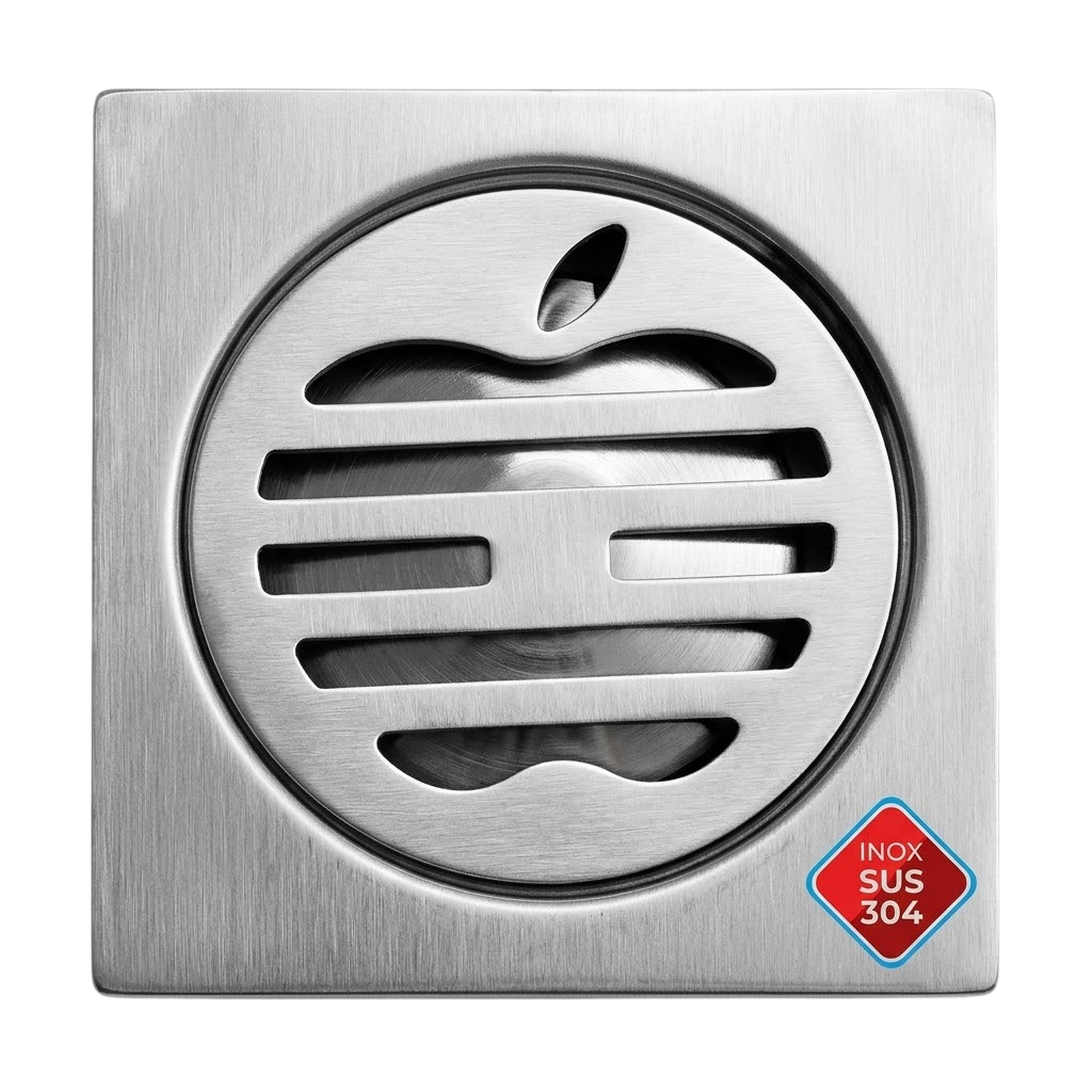 Phễu thoát sàn Inox 304 đúc liền khối (Họa tiết Apple) - LR-08 - Ngọc Thúy Home