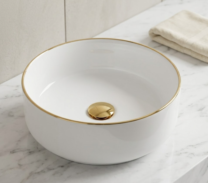 Chậu Lavabo Tròn Viền Vàng Cao Cấp LB 67