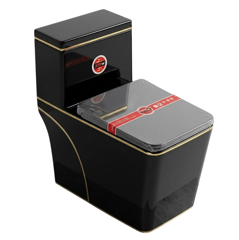 Bồn cầu một khối Đen - Vàng (Luxury Edition)