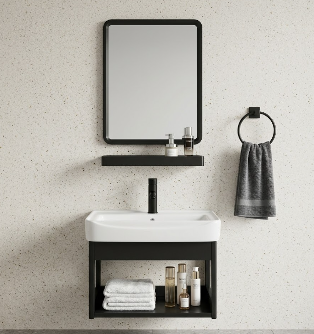 Bộ Tủ Chậu Lavabo Treo Tường Cao Cấp – Bộ Chân 03