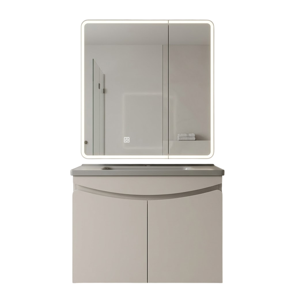 Bộ tủ chậu Lavabo màu trắng - Gương LED thông minh