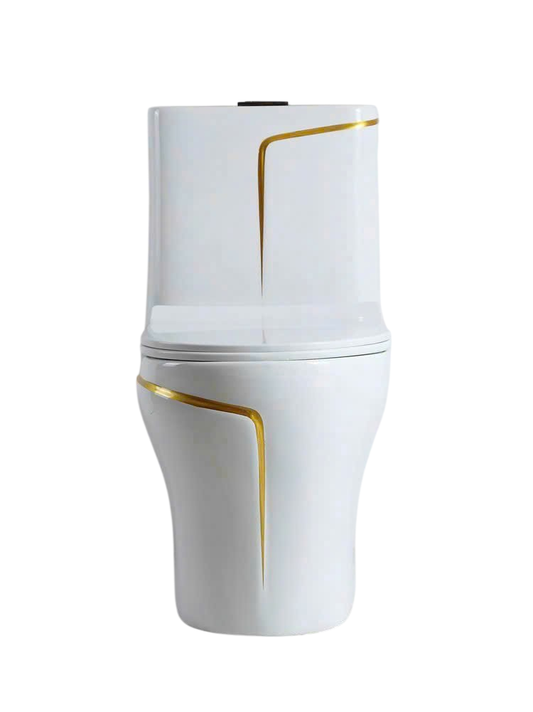 Bồn cầu một khối cao cấp - Trắng viền Vàng