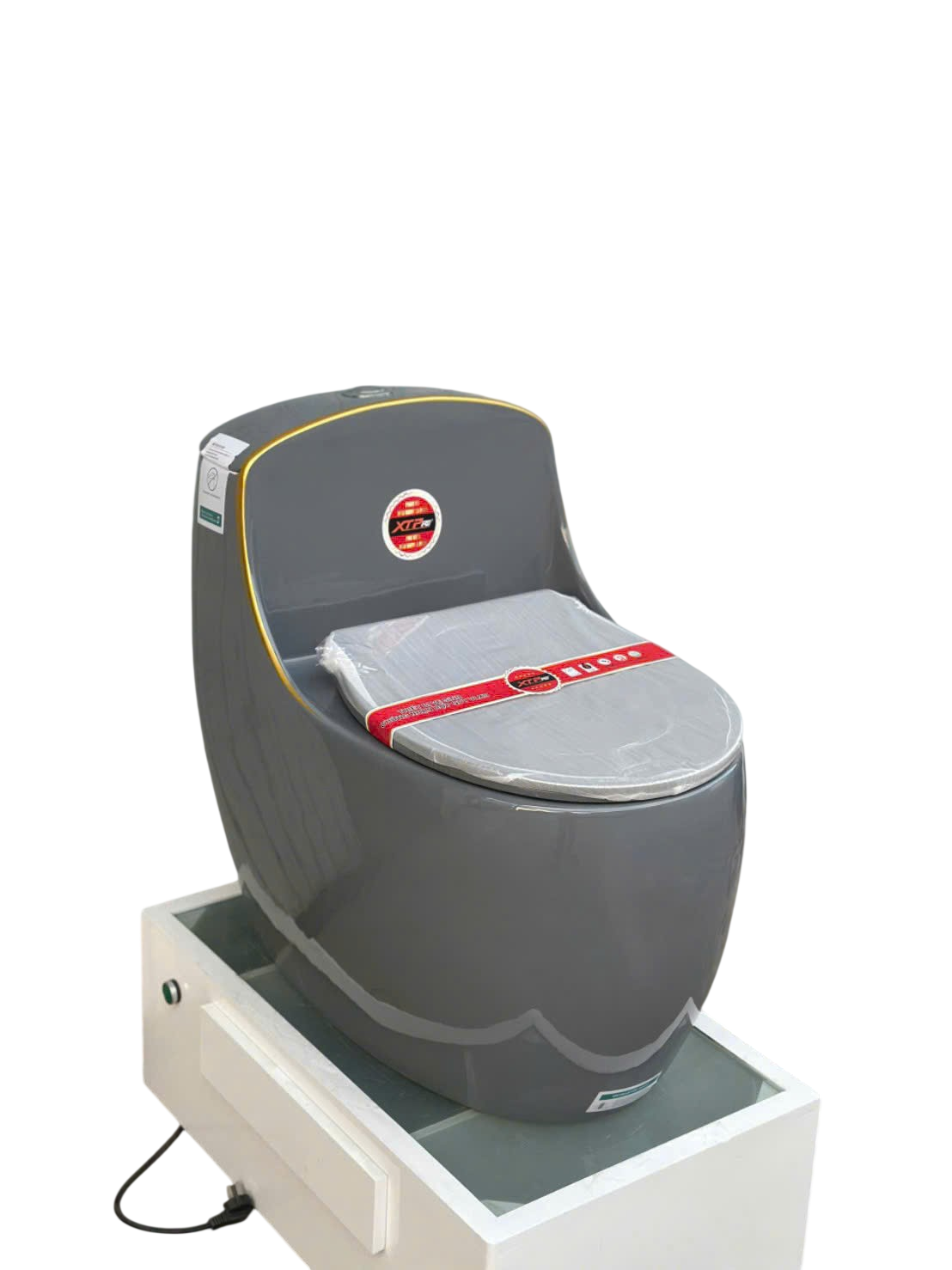 Bồn cầu một khối hình trứng - Xám bóng viền Vàng