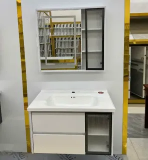 Hình ảnh Bộ Tủ Chậu Lavabo Cánh Kính Sọc | Lavabo Bình Dương