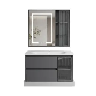 Hình ảnh Bộ Tủ Chậu Lavabo Cánh Kính Sọc Màu Xám Ghi | Lavabo Bình Dương