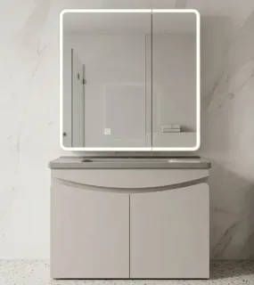 Hình ảnh Bộ Tủ Chậu Lavabo Màu Trắng Gương LED Thông Minh | Lavabo Bình Dương