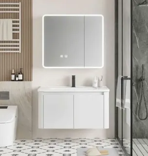 Bộ Tủ Chậu Lavabo Trắng Minimalist Tủ Gương LED Bo Tròn | Lavabo Bình Dương - Nội Thất Ngọc Thúy