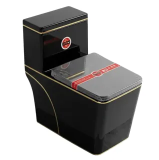 Bồn Cầu Một Khối Đen Vàng (Luxury Edition) | Thiết Bị Vệ Sinh Bình Dương - Nội Thất Ngọc Thúy