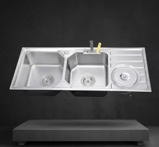 Bồn rửa chén inox 2 ngăn kèm cánh thoát nước XT - 12050R - Nội Thất Ngọc Thúy