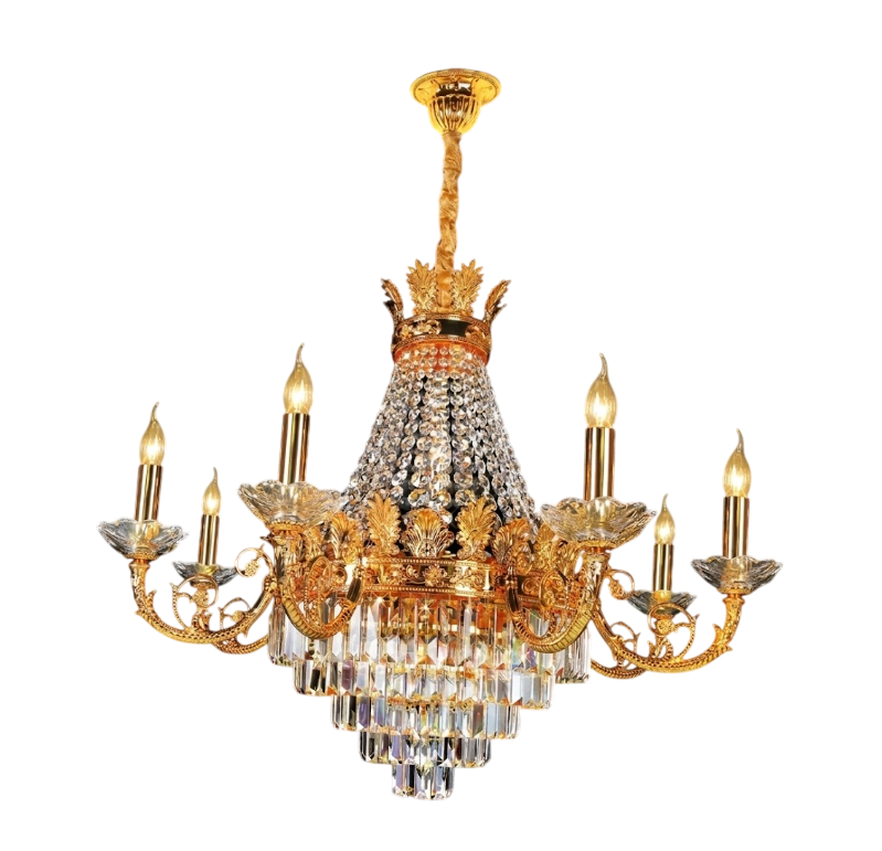 Đèn Chùm Đồng Mạ Vàng 24K & Pha Lê K9 NC 0261/8 - Ngọc Thúy Home