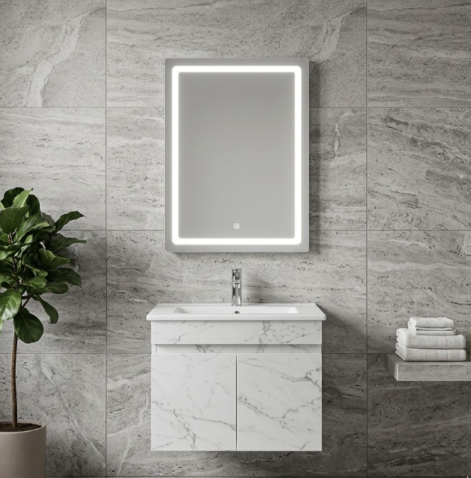 Tủ Lavabo PVC Cao Cấp Vân Đá Trắng