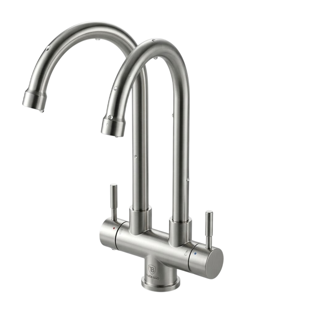 Vòi rửa bát đôi Inox 304 - 2 cần cứng (Cần cổ ngỗng)