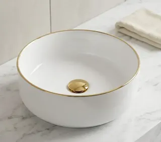 Chậu Lavabo Tròn Viền Vàng LB 67 | Lavabo Bình Dương - Nội Thất Ngọc Thúy
