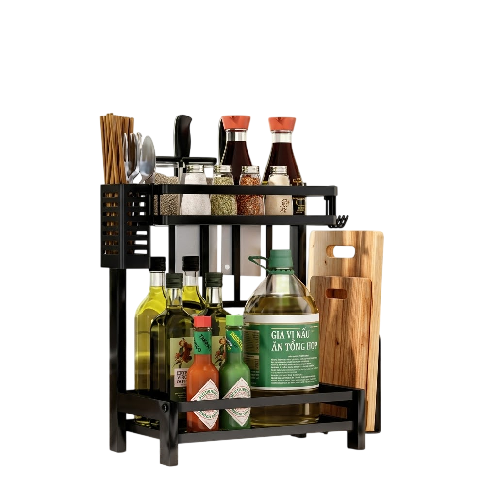 Kệ gia vị Inox 2 tầng màu đen (Đa năng)