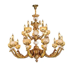 Đèn Chùm Đồng Chao Đá Tự Nhiên NC 6085/10+5 | Đèn Trang Trí Thủ Dầu Một Bình Dương - Nội Thất Ngọc Thúy