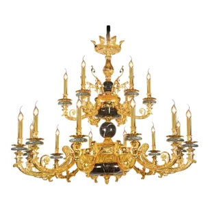 Đèn Chùm Đồng Mạ Vàng 24K & Đá Tự Nhiên NC 8886/12+6 | Đèn Trang Trí Thủ Dầu Một Bình Dương - Nội Thất Ngọc Thúy