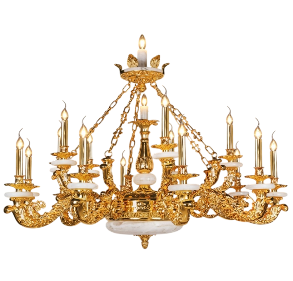 Đèn Chùm Đồng Mạ Vàng 24K & Đá Tự Nhiên NC 8887/10+5 - Ngọc Thúy Home