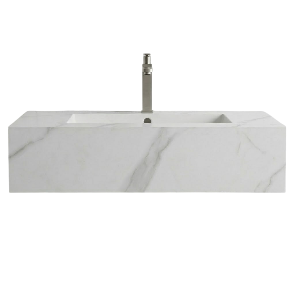 Bộ bàn đá Lavabo đúc liền khối - Vân đá Carrara - Ngọc Thúy Home