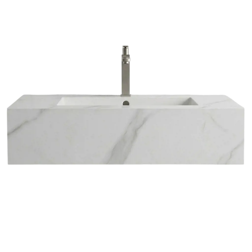 Bộ Bàn Đá Lavabo Đúc Liền Khối Vân Đá Carrara | Lavabo Bình Dương