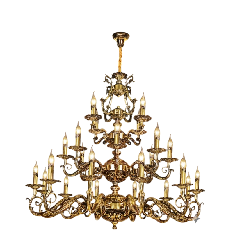 Đèn Chùm Đồng Nguyên Chất NC 031/12+8+4 - Ngọc Thúy Home