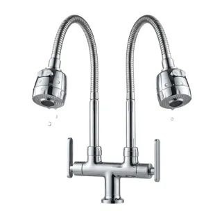 Vòi Rửa Bát Đôi Cần Lò Xo (Cần Mềm) 2 Van Độc Lập | Thiết Bị Nhà Bếp Bình Dương - Nội Thất Ngọc Thúy