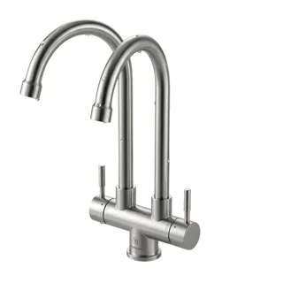 Vòi Rửa Bát Đôi Inox 304 2 Cần Cứng (Cần Cổ Ngỗng) | Thiết Bị Nhà Bếp Bình Dương - Nội Thất Ngọc Thúy